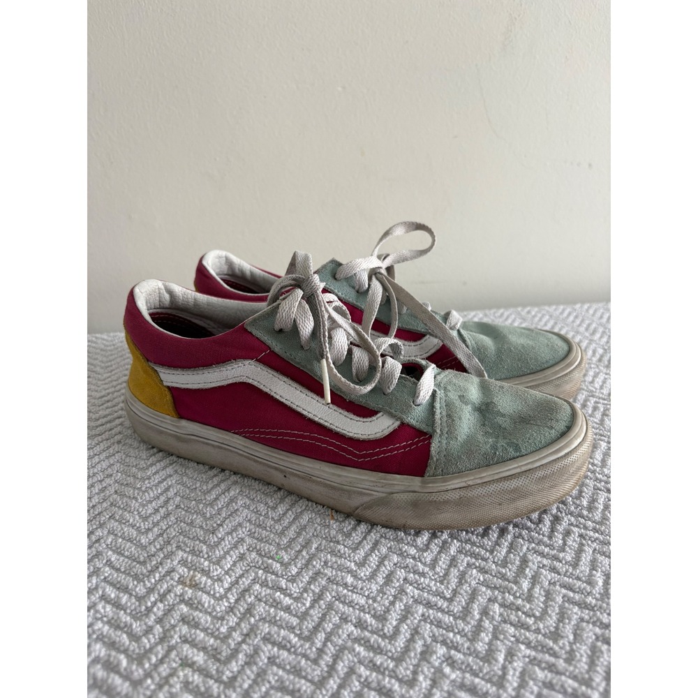 Vans Old Skool Multi Color Block Pink Green Yellow Suede Sneakers Youth Size 5